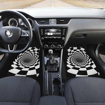 Black And White Hypnotic Illusion Print Front Car Floor Mats