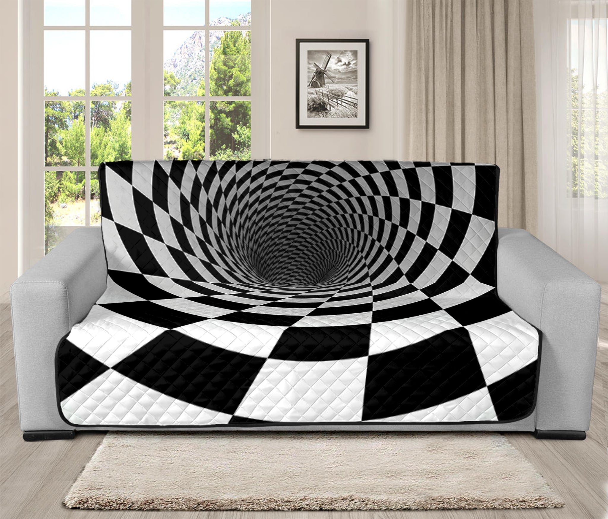 Black And White Hypnotic Illusion Print Futon Protector