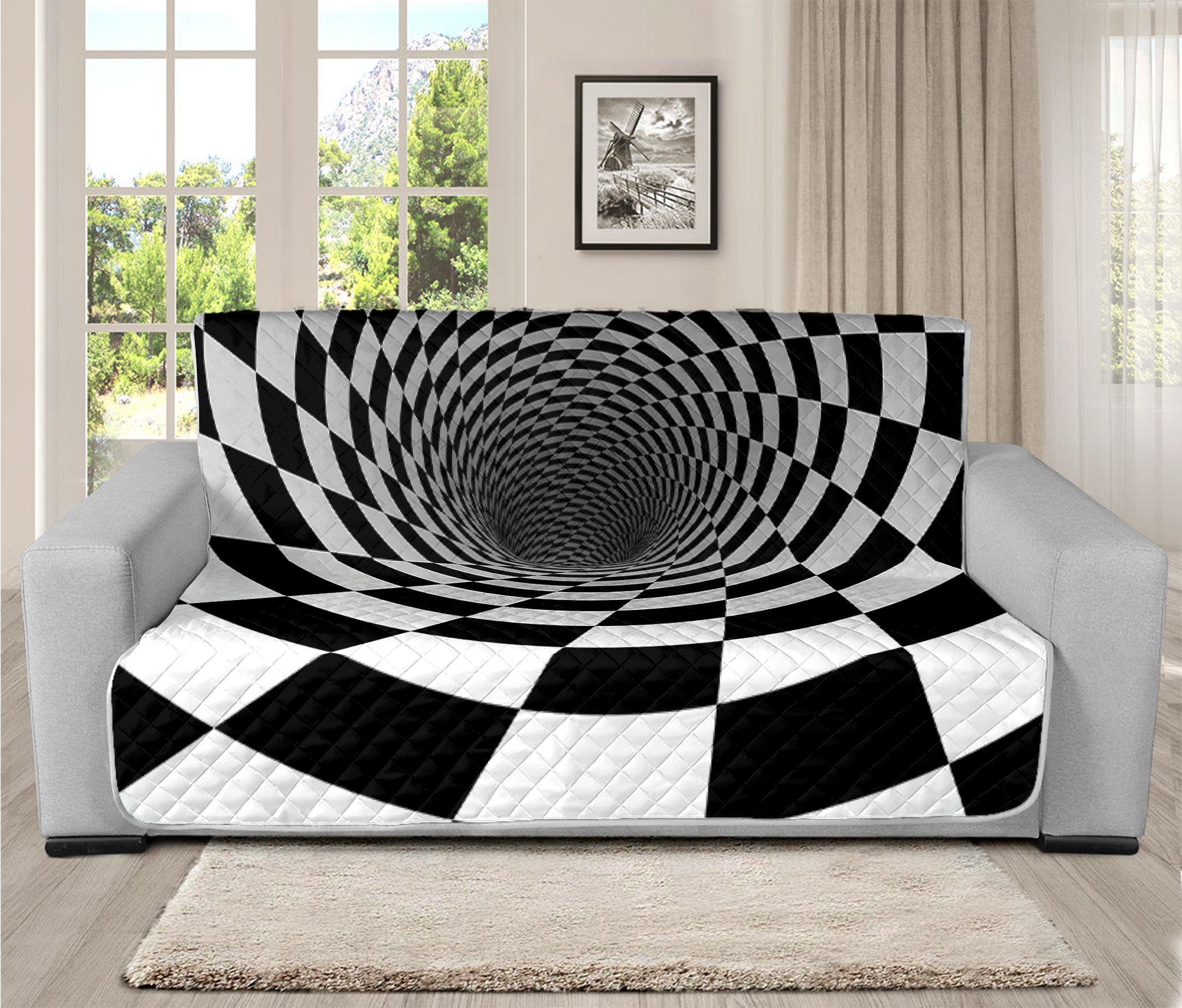 Black And White Hypnotic Illusion Print Futon Protector