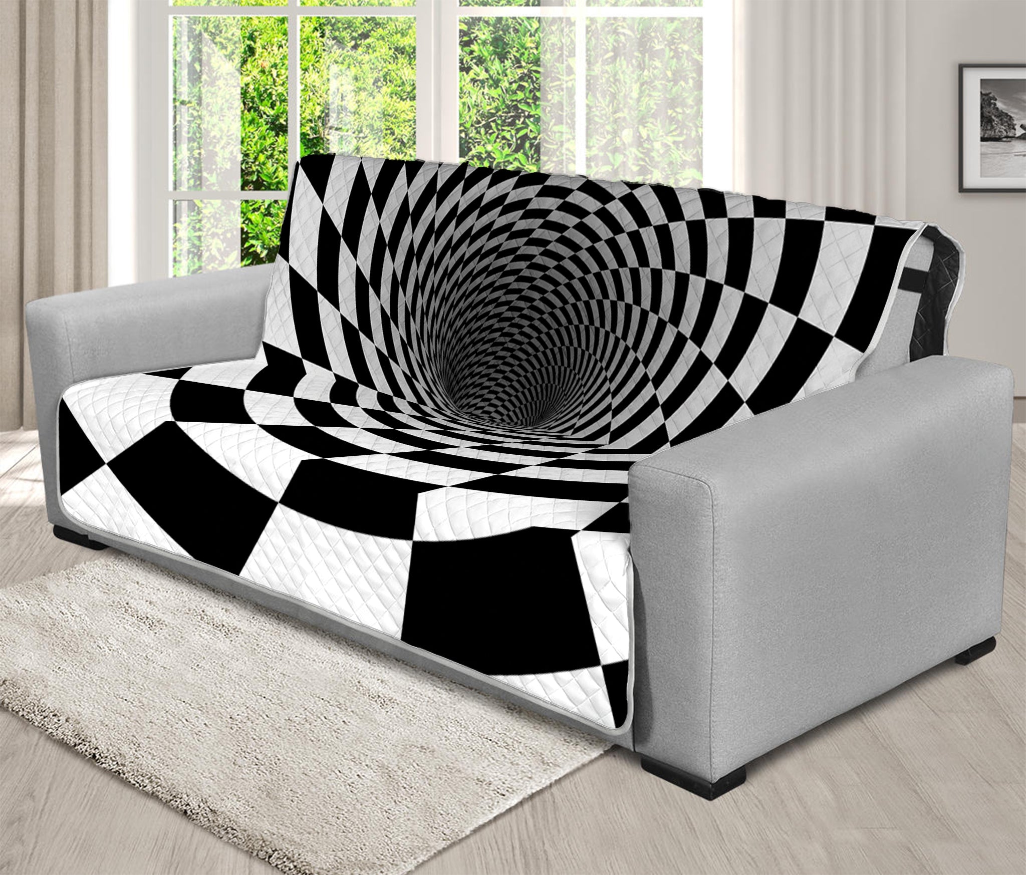 Black And White Hypnotic Illusion Print Futon Protector