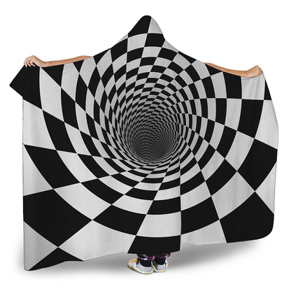 Black And White Hypnotic Illusion Print Hooded Blanket