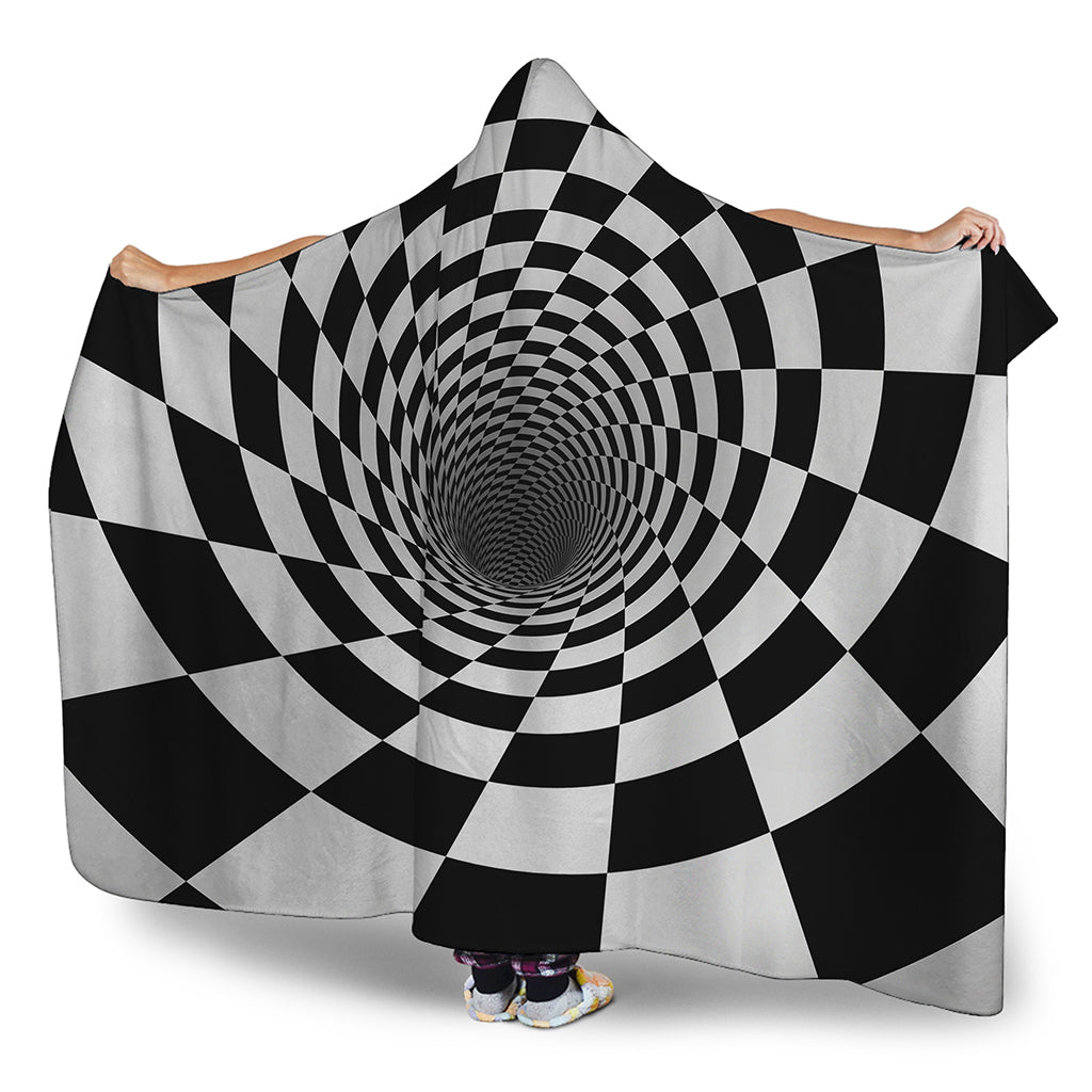 Black And White Hypnotic Illusion Print Hooded Blanket