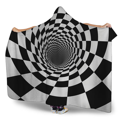 Black And White Hypnotic Illusion Print Hooded Blanket