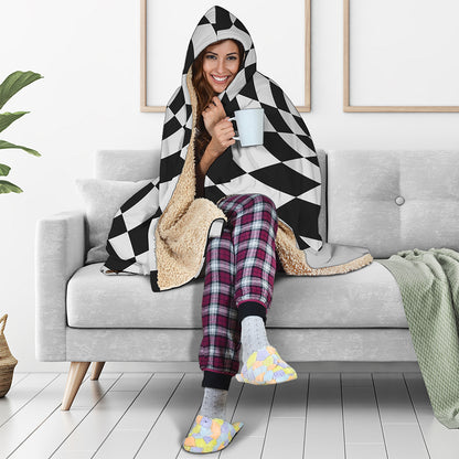 Black And White Hypnotic Illusion Print Hooded Blanket