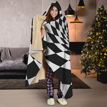 Black And White Hypnotic Illusion Print Hooded Blanket
