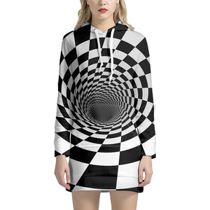 Black And White Hypnotic Illusion Print Hoodie Dress