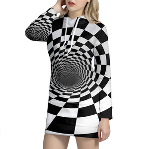 Black And White Hypnotic Illusion Print Hoodie Dress