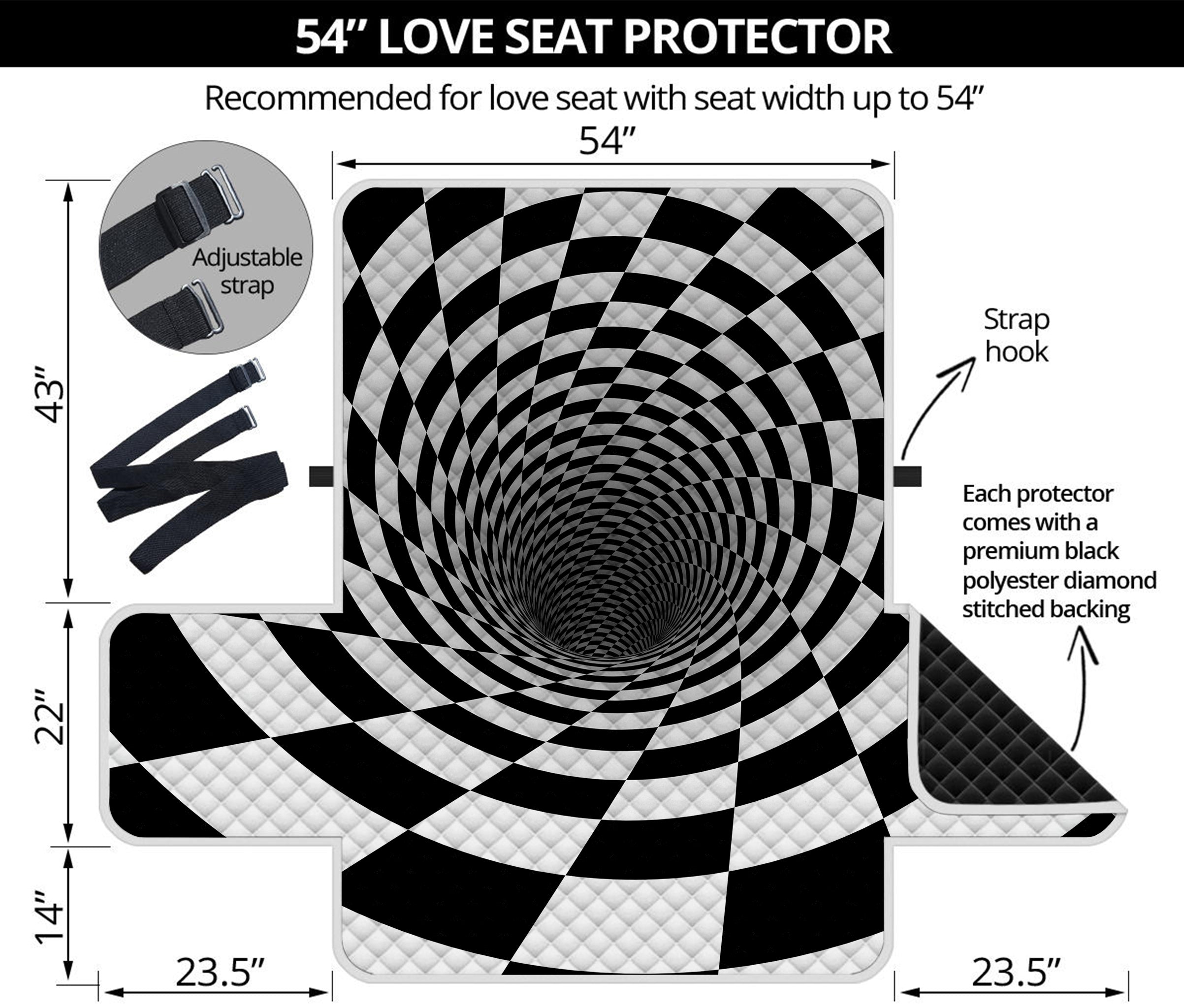 Black And White Hypnotic Illusion Print Loveseat Protector