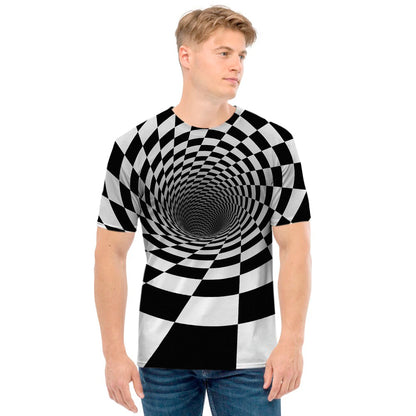 Black And White Hypnotic Illusion Print Men's T-Shirt