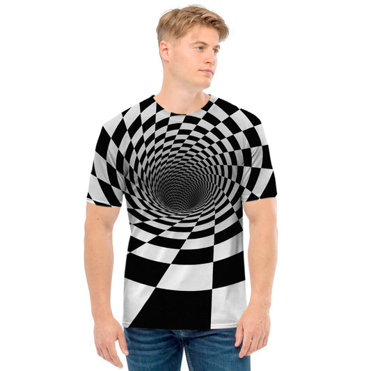 Black And White Hypnotic Illusion Print Men's T-Shirt