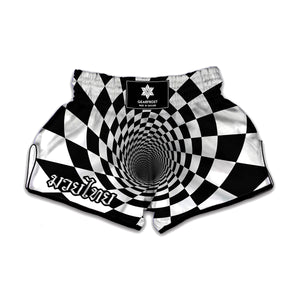 Black And White Hypnotic Illusion Print Muay Thai Boxing Shorts