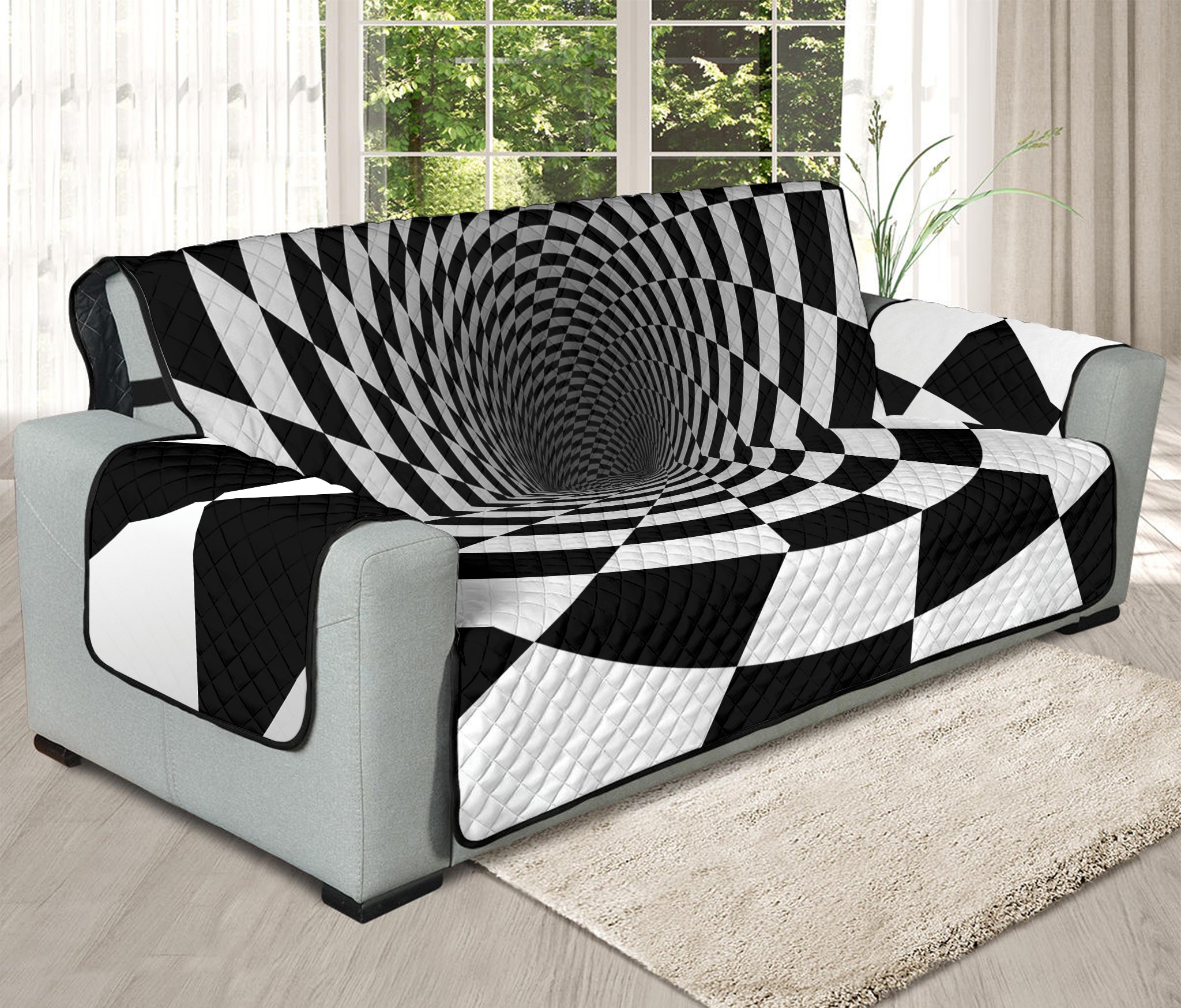 Black And White Hypnotic Illusion Print Oversized Sofa Protector