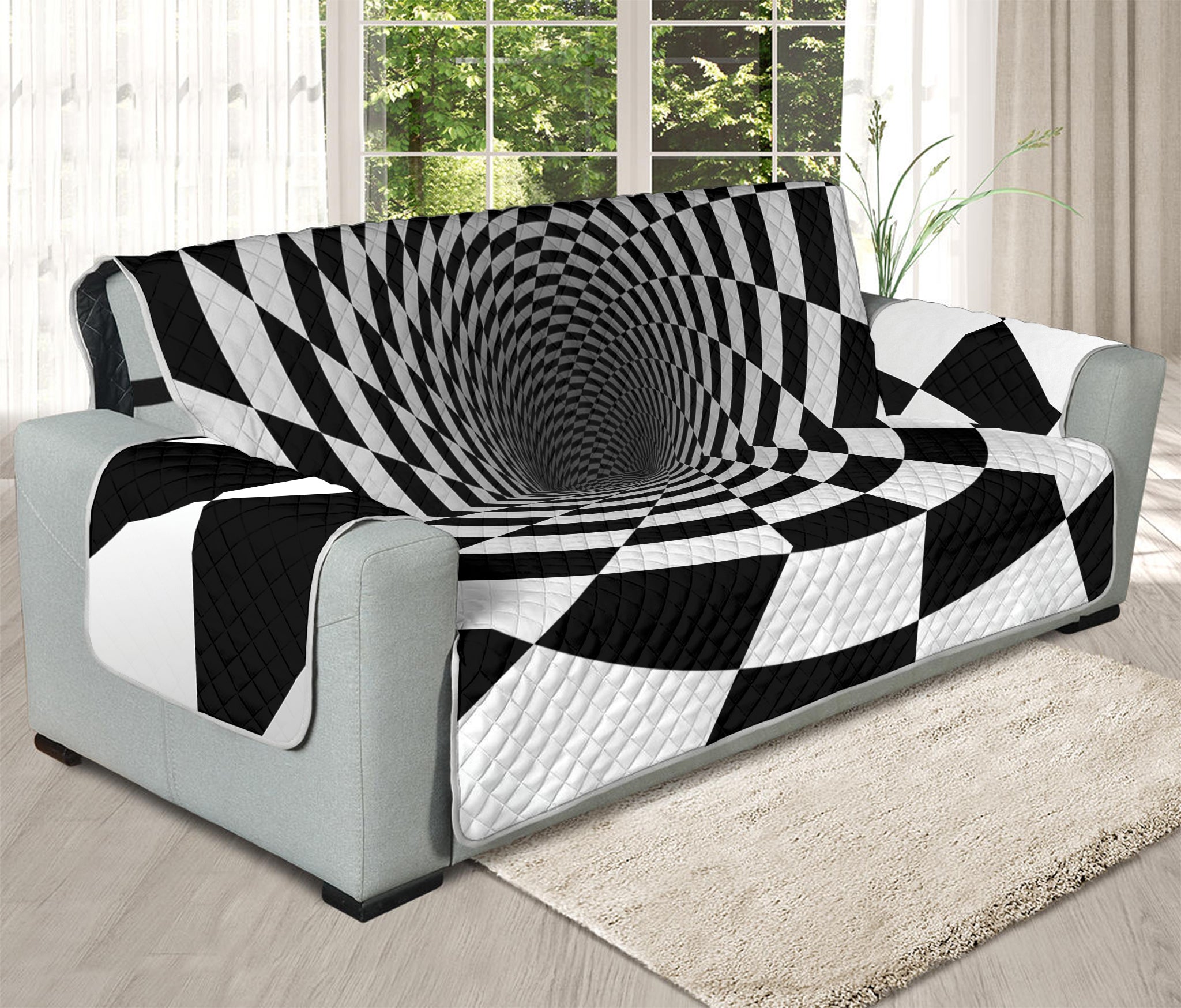 Black And White Hypnotic Illusion Print Oversized Sofa Protector