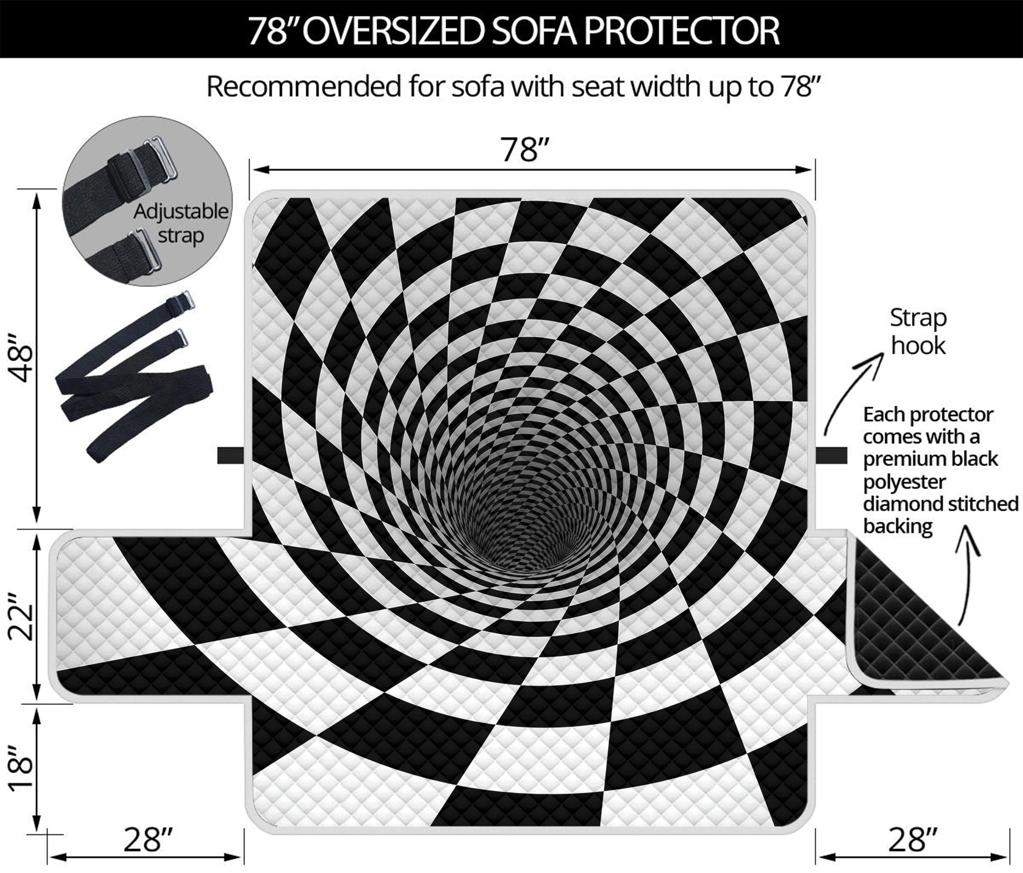 Black And White Hypnotic Illusion Print Oversized Sofa Protector