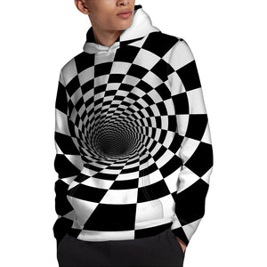 Black And White Hypnotic Illusion Print Pullover Hoodie