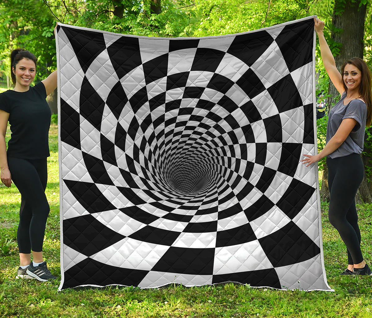 Black And White Hypnotic Illusion Print Quilt