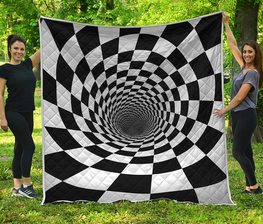 Black And White Hypnotic Illusion Print Quilt