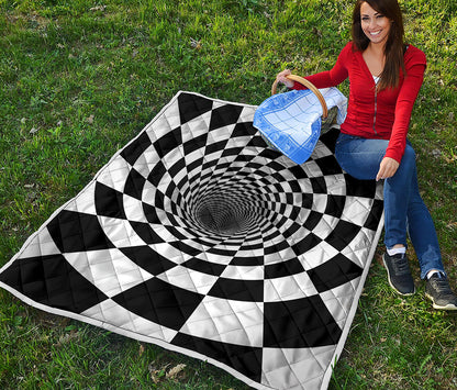 Black And White Hypnotic Illusion Print Quilt