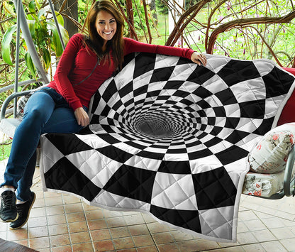 Black And White Hypnotic Illusion Print Quilt