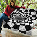 Black And White Hypnotic Illusion Print Quilt