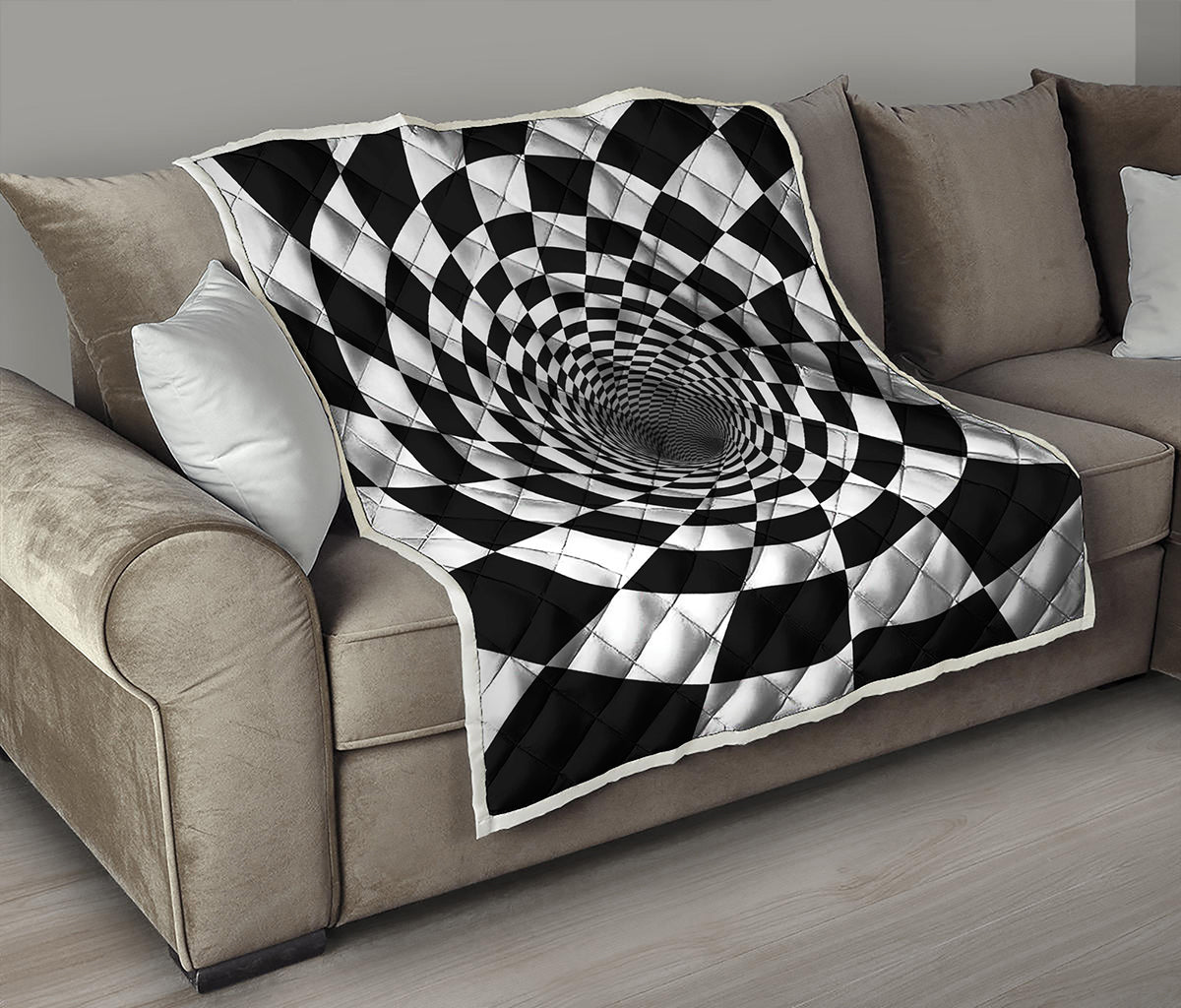 Black And White Hypnotic Illusion Print Quilt