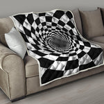Black And White Hypnotic Illusion Print Quilt