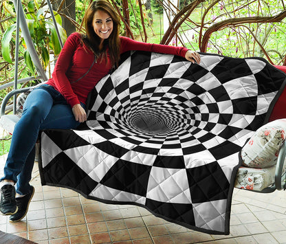Black And White Hypnotic Illusion Print Quilt