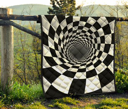 Black And White Hypnotic Illusion Print Quilt