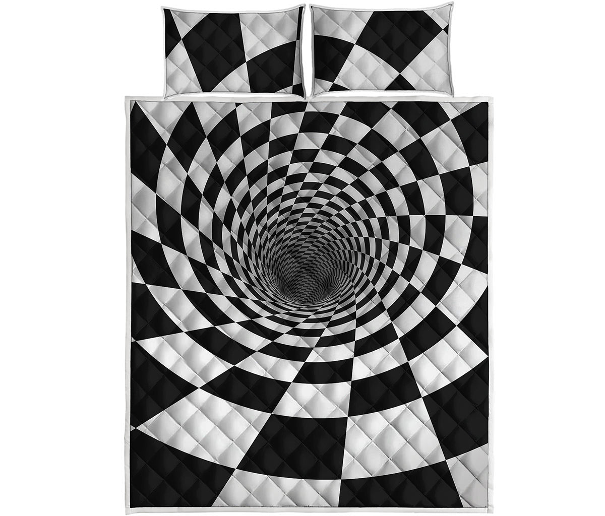 Black And White Hypnotic Illusion Print Quilt Bed Set