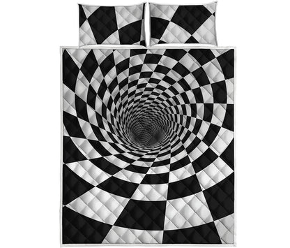 Black And White Hypnotic Illusion Print Quilt Bed Set