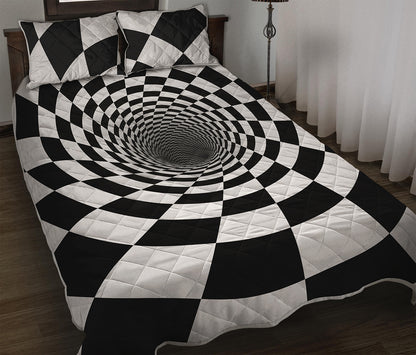 Black And White Hypnotic Illusion Print Quilt Bed Set