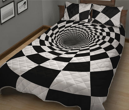 Black And White Hypnotic Illusion Print Quilt Bed Set