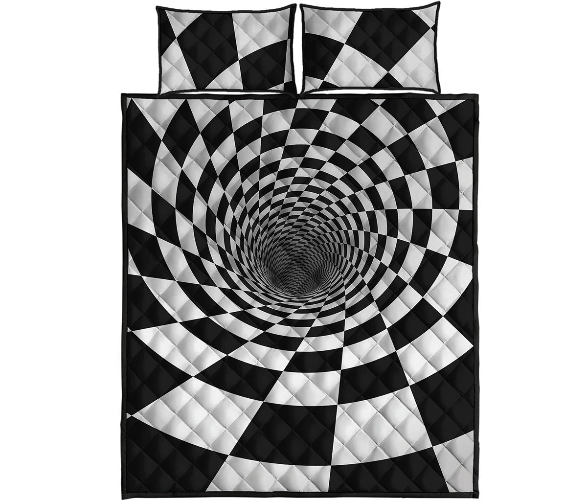 Black And White Hypnotic Illusion Print Quilt Bed Set