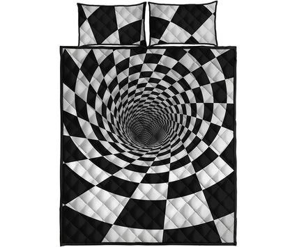 Black And White Hypnotic Illusion Print Quilt Bed Set