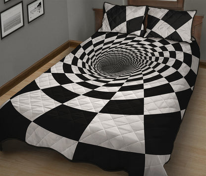 Black And White Hypnotic Illusion Print Quilt Bed Set
