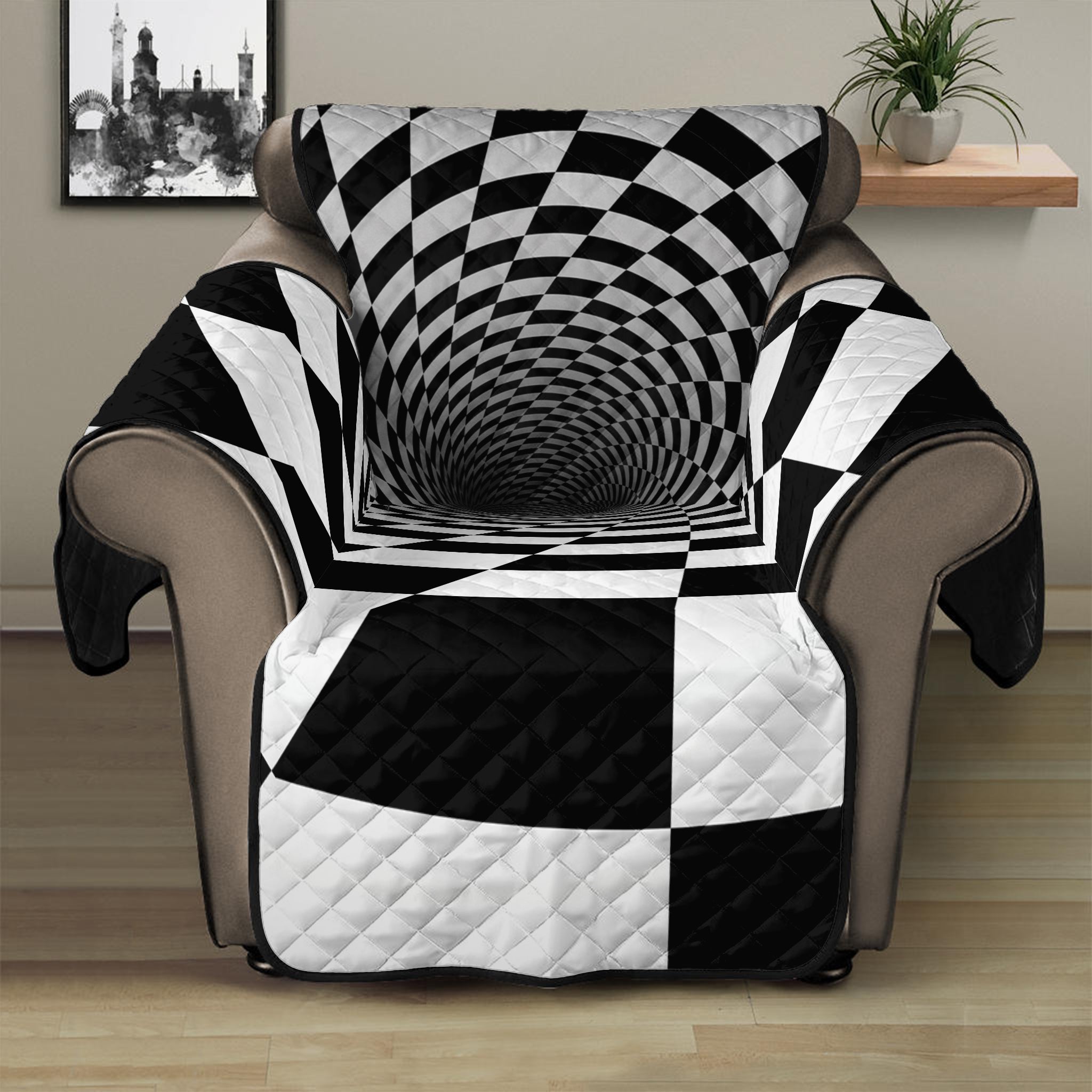 Black And White Hypnotic Illusion Print Recliner Protector