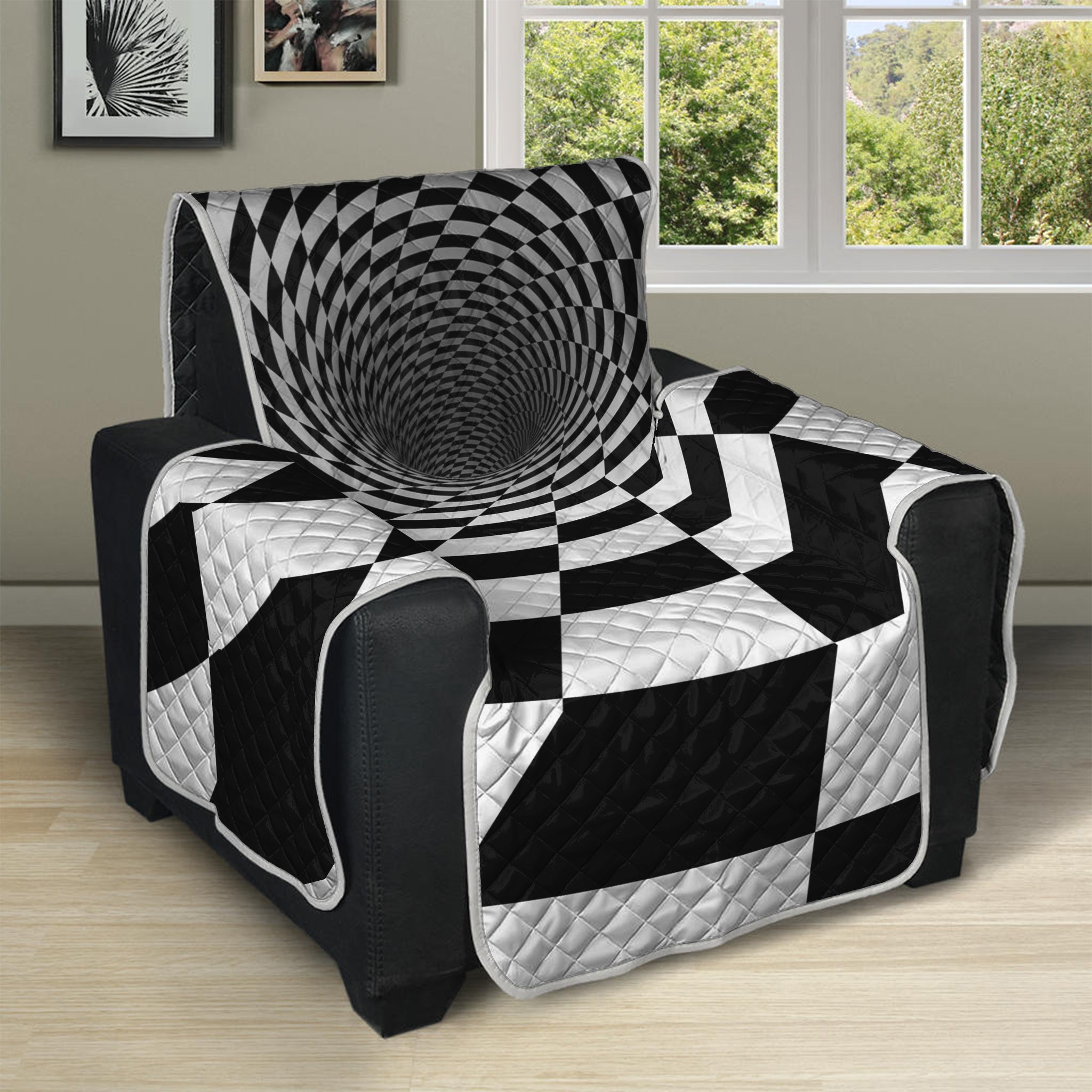 Black And White Hypnotic Illusion Print Recliner Protector