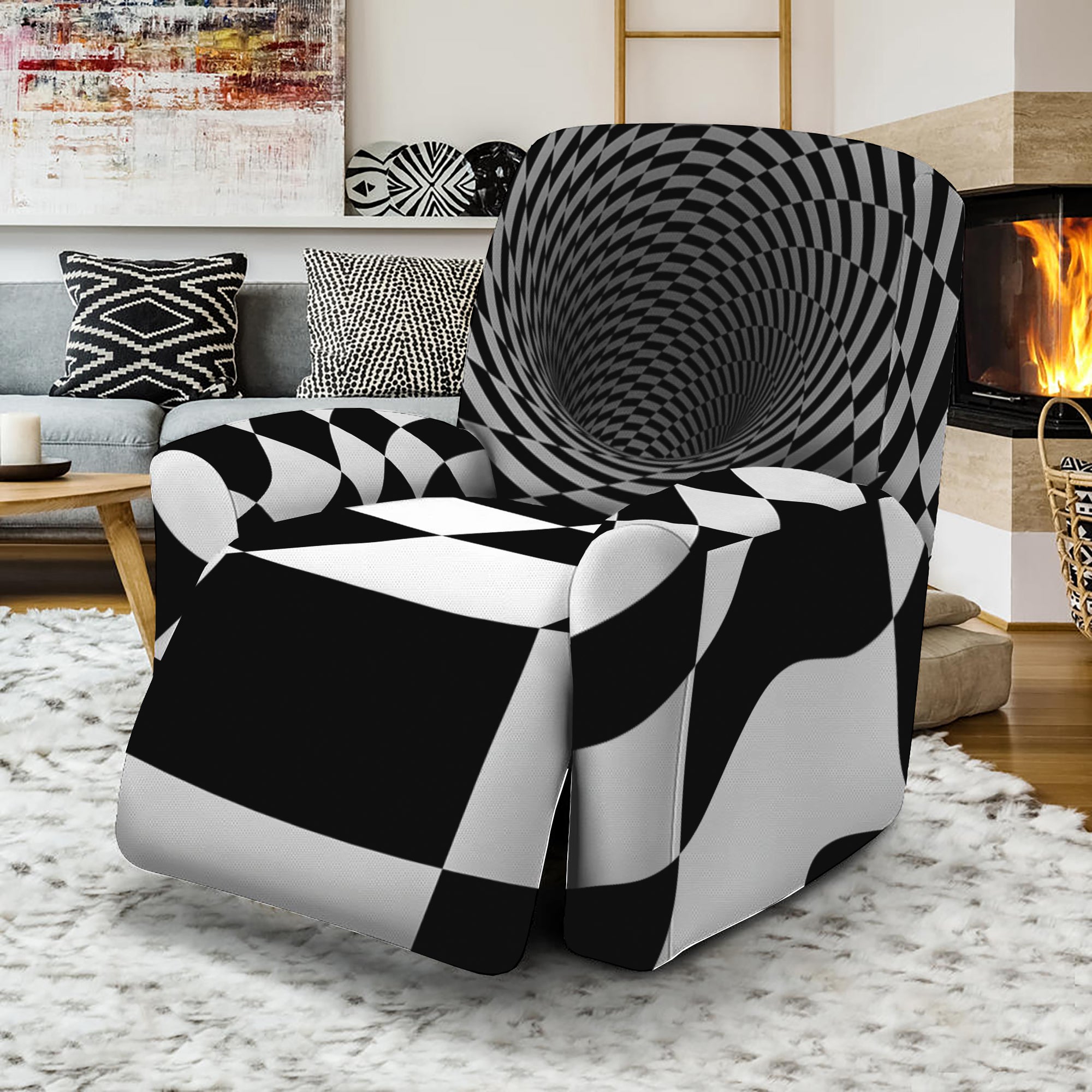 Black And White Hypnotic Illusion Print Recliner Slipcover