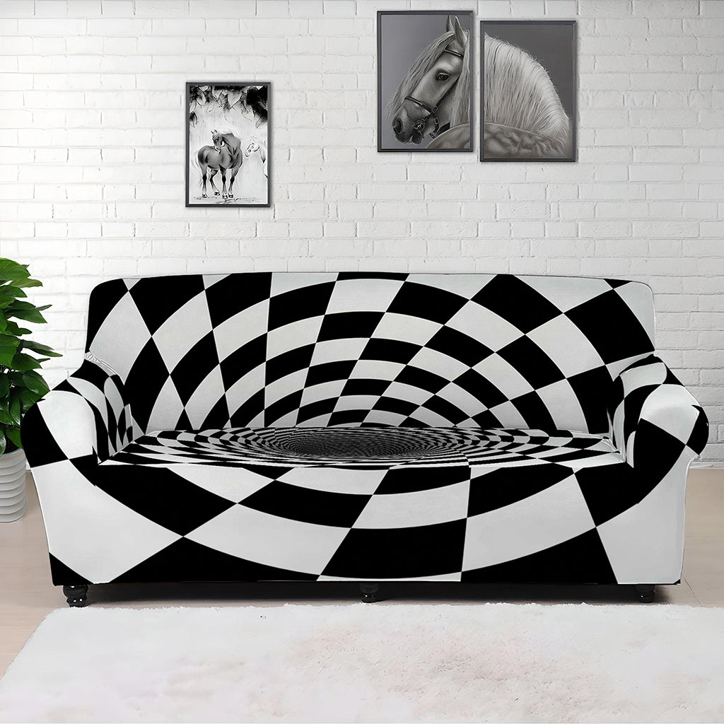 Black And White Hypnotic Illusion Print Sofa Cover