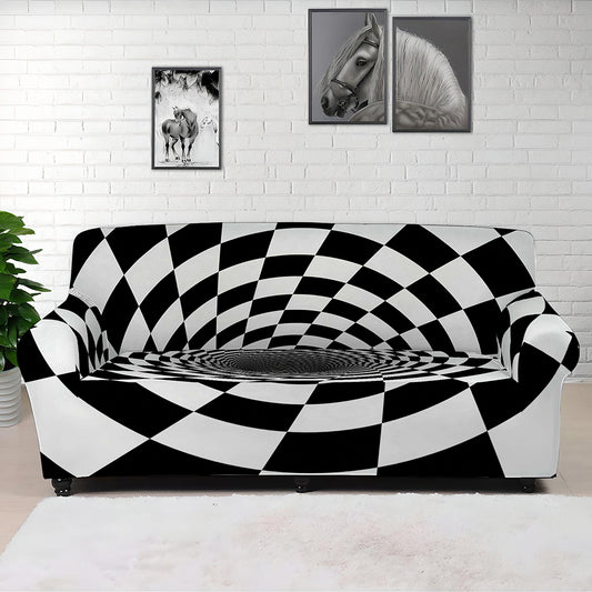 Black And White Hypnotic Illusion Print Sofa Cover