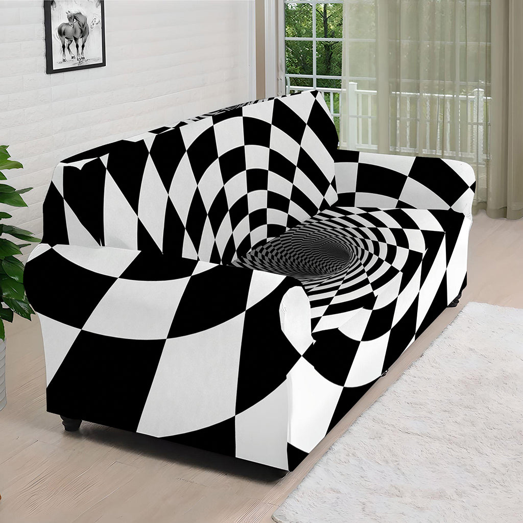 Black And White Hypnotic Illusion Print Sofa Cover