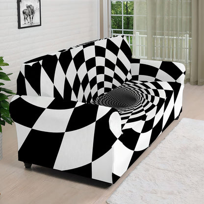 Black And White Hypnotic Illusion Print Sofa Cover