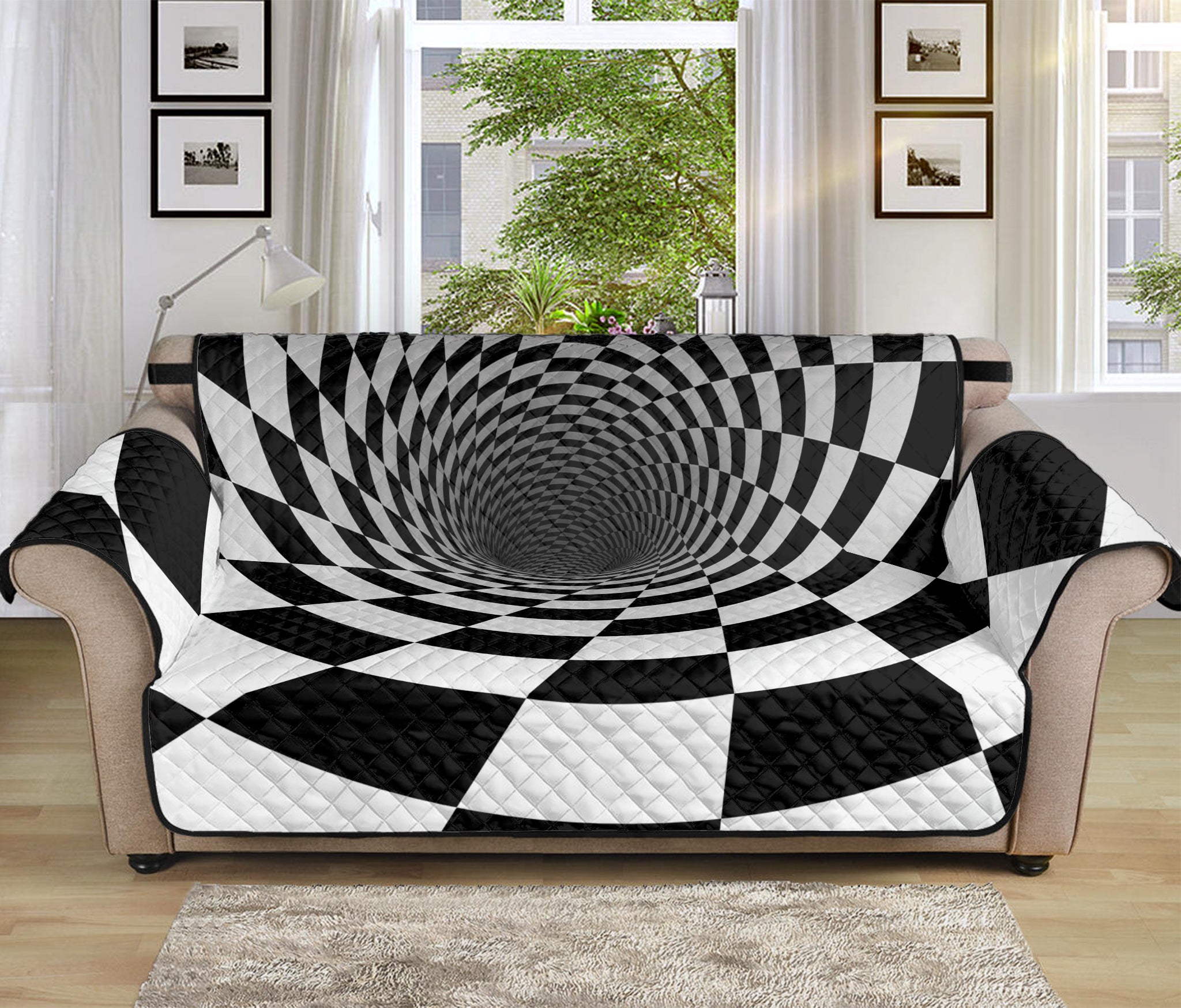 Black And White Hypnotic Illusion Print Sofa Protector