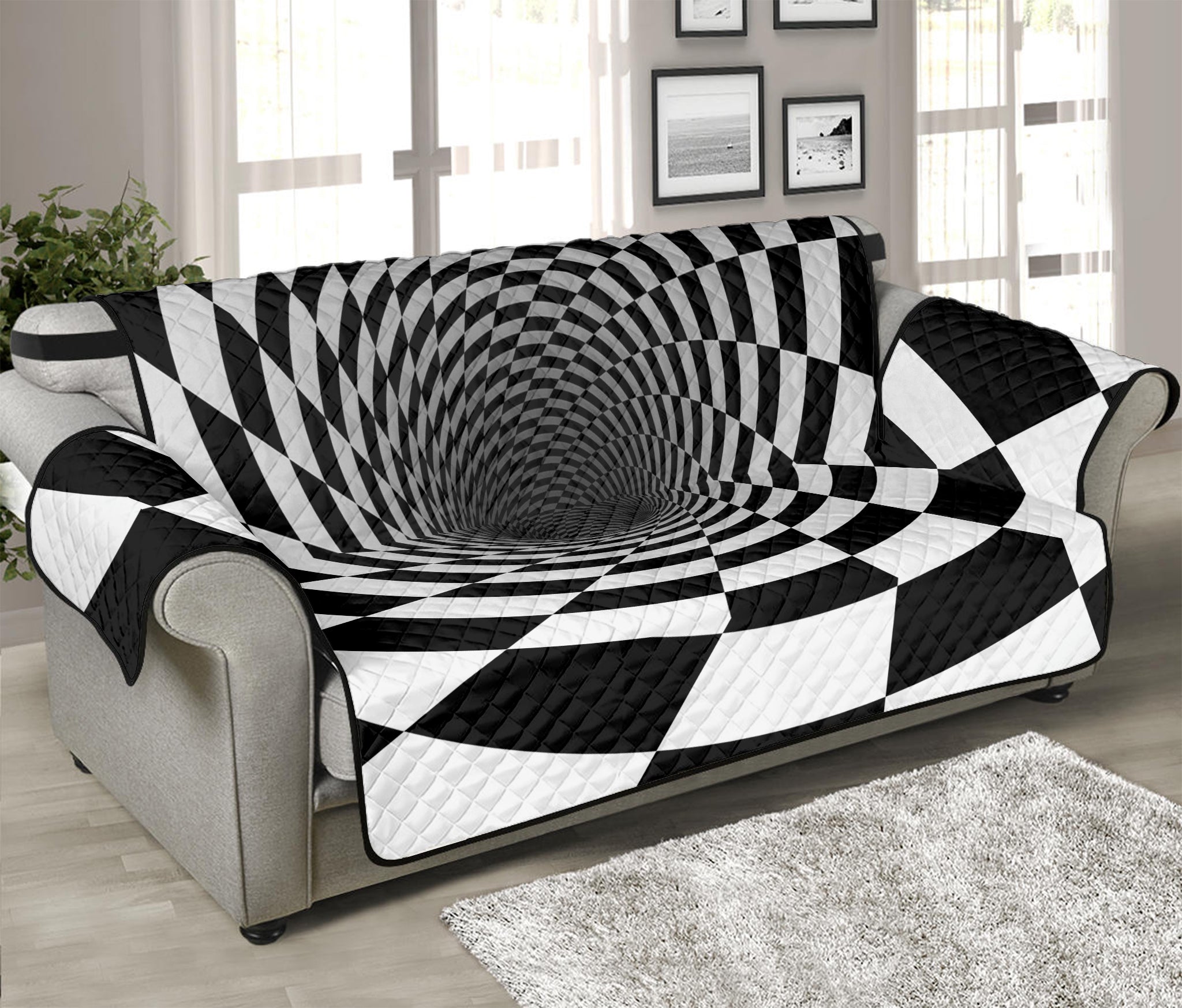 Black And White Hypnotic Illusion Print Sofa Protector