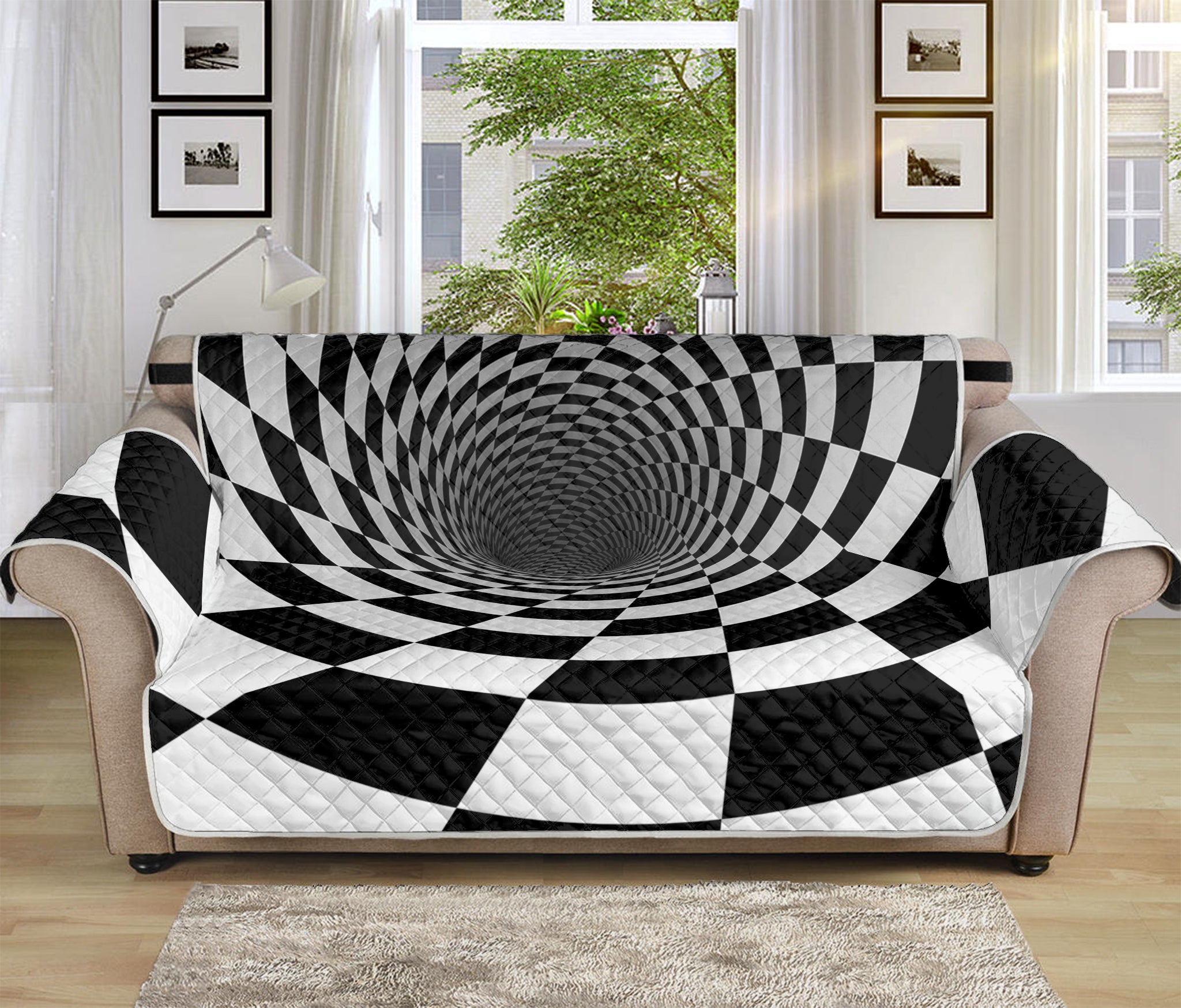 Black And White Hypnotic Illusion Print Sofa Protector