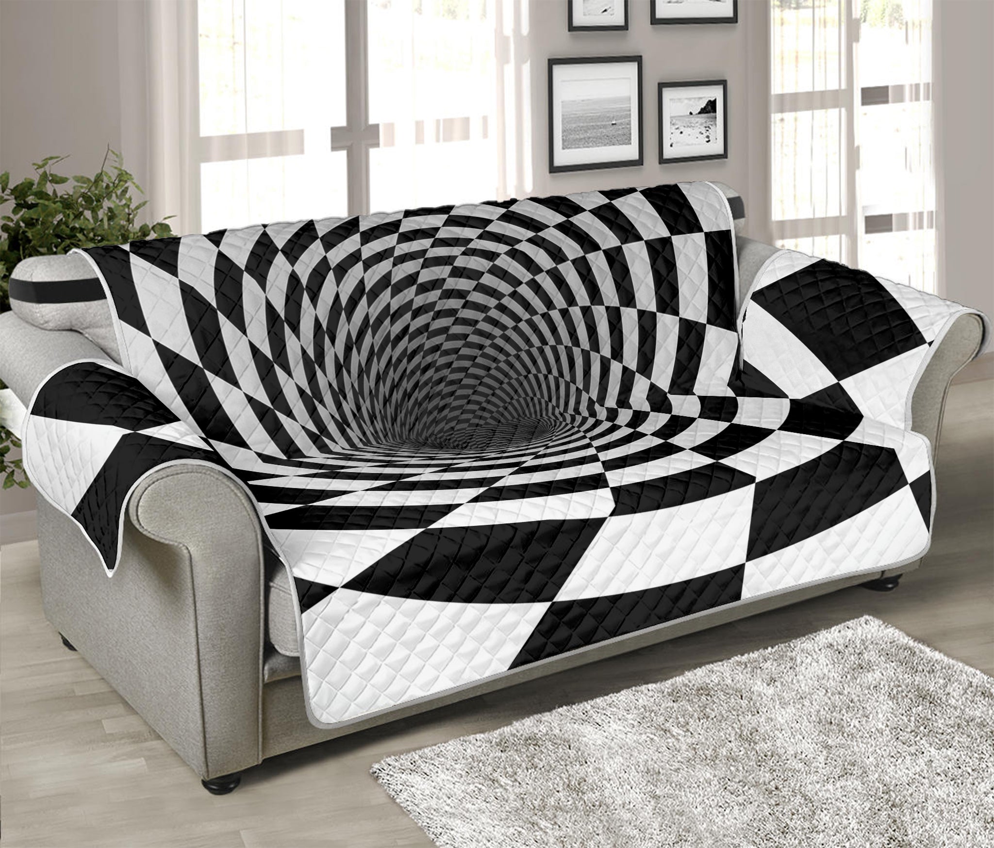 Black And White Hypnotic Illusion Print Sofa Protector