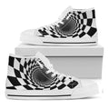 Black And White Hypnotic Illusion Print White High Top Sneakers