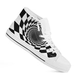 Black And White Hypnotic Illusion Print White High Top Shoes