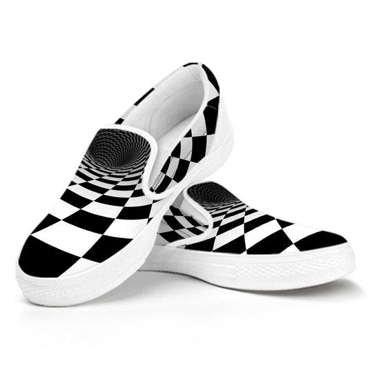 Black And White Hypnotic Illusion Print White Slip On Shoes