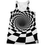 Black And White Hypnotic Illusion Print Women's Racerback Tank Top